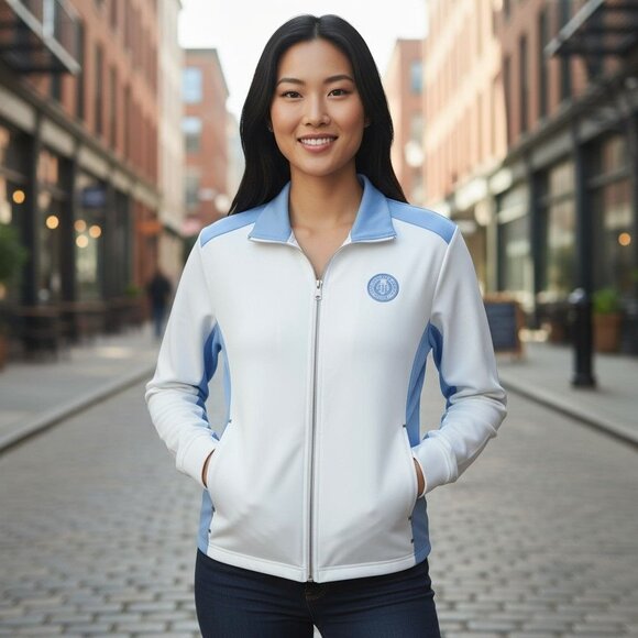 Lauren Active Womens White & Blue Track Jacket XL Cotton Polyester Blend - Picture 5 of 13